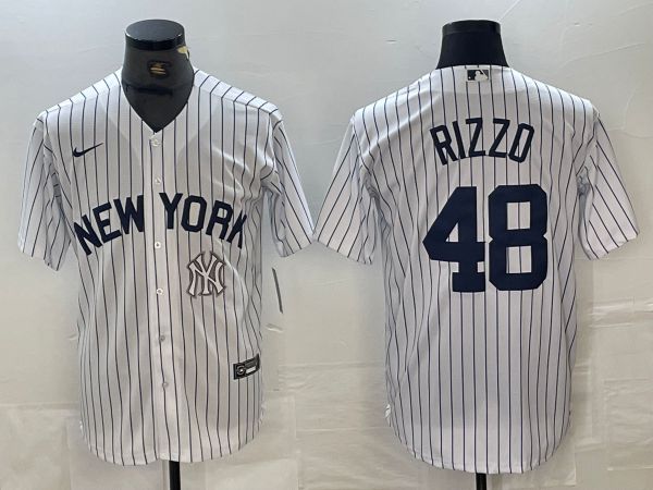 Men New York Yankees #48 Rizzo White Stripe Game Nike 2024 MLB Jersey style 2